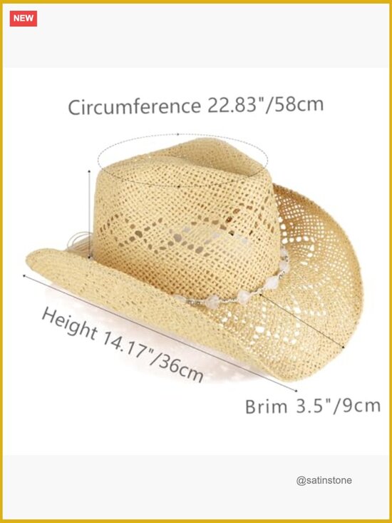 Straw Cowboy Hat with Decorative Bands, Adjustable main image 7